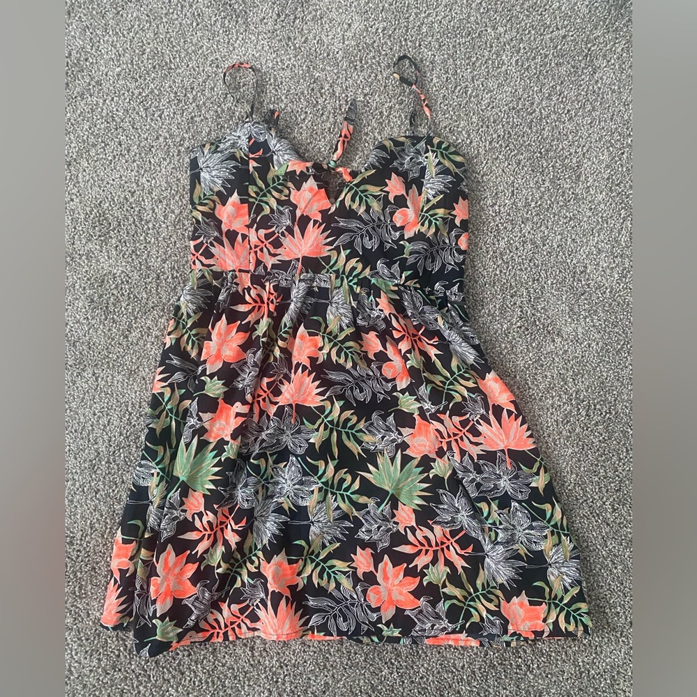 Retro y2k ROXY Floral Spaghetti Strap mini Dress neon
